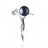 Brosa perla naturala neagra din argint Flower DiAmanti SK18227BR-B-G